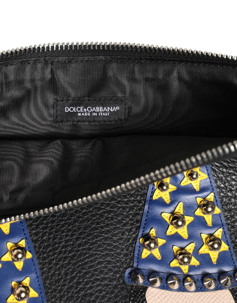 Dolce & Gabbana Zwarte Lederen #DGFAMILY Versierde Heren Clutch Handtas