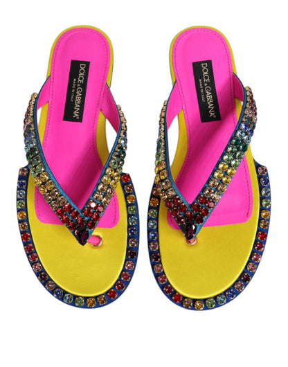 Dolce & Gabbana Multicolor Rhinestone Flip Flop Flat Sandals Shoes