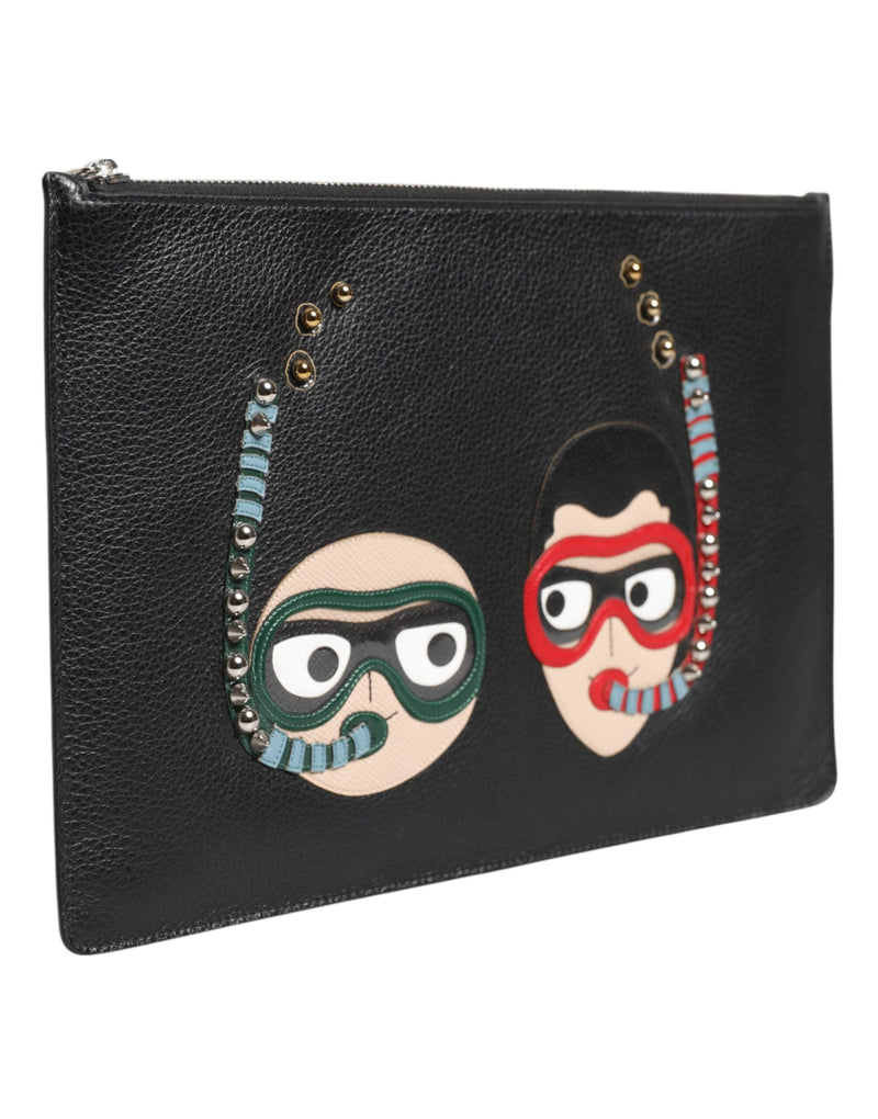 Pochette homme en cuir noir Dolce & Gabbana #DGFAMILY, ornements.