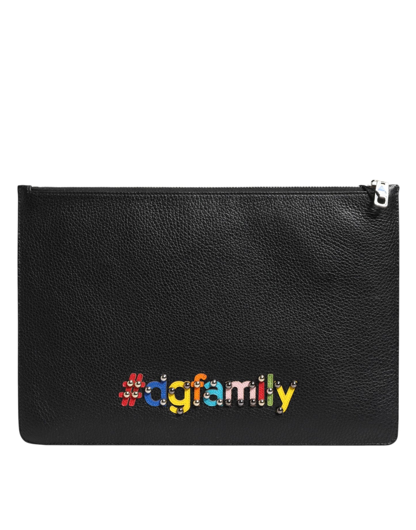 Pochette homme en cuir noir Dolce & Gabbana #DGFAMILY, ornements.