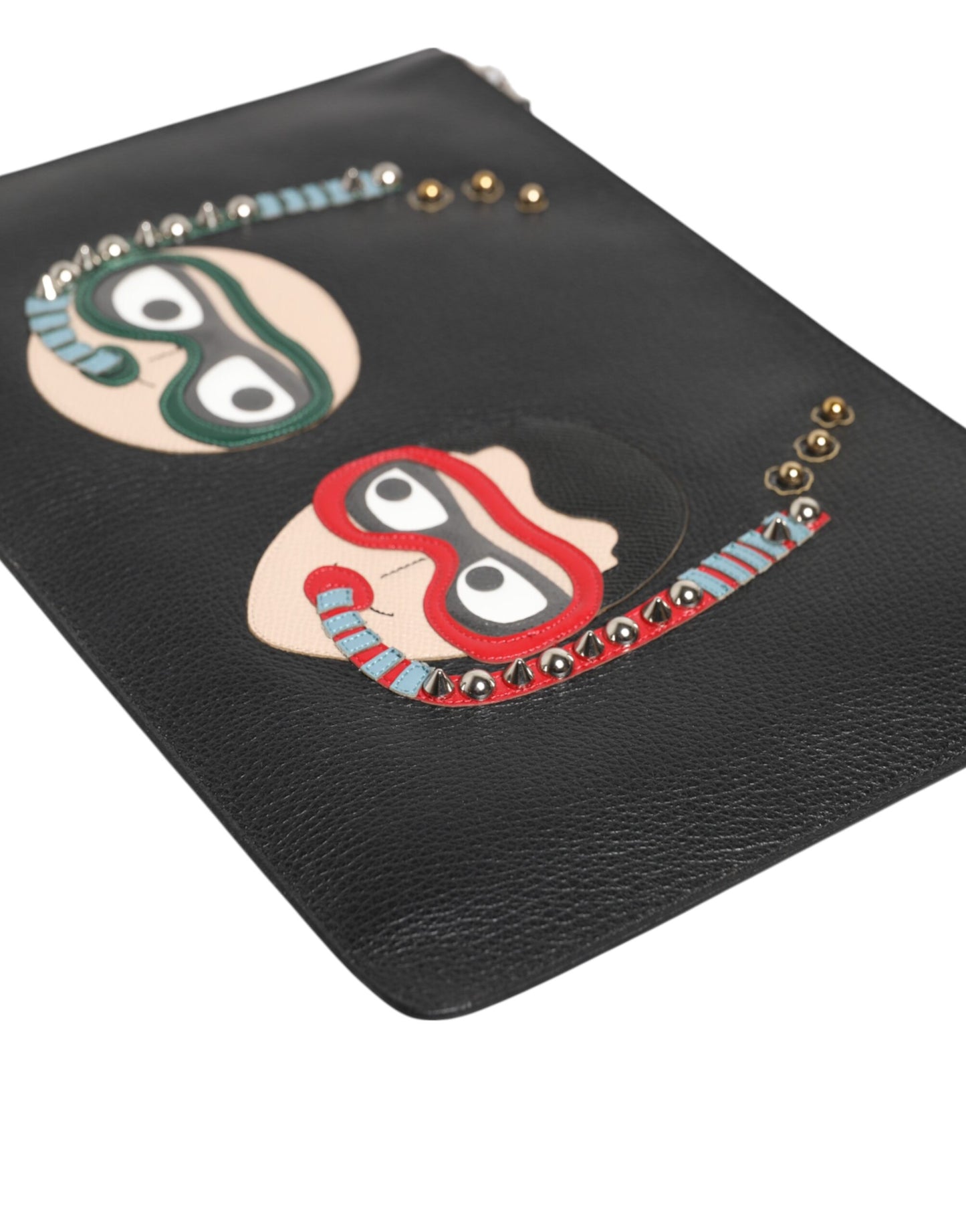 Pochette homme en cuir noir Dolce & Gabbana #DGFAMILY, ornements.