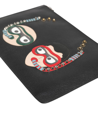 Pochette homme en cuir noir Dolce & Gabbana #DGFAMILY, ornements.