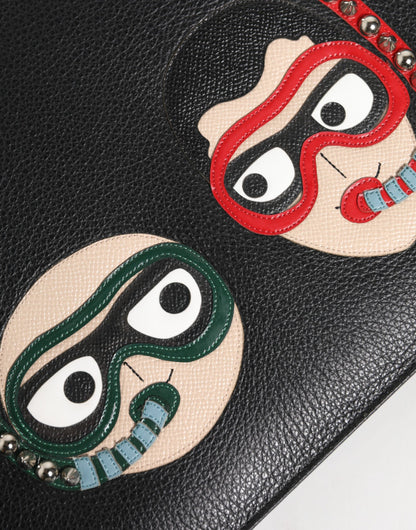 Pochette homme en cuir noir Dolce & Gabbana #DGFAMILY, ornements.