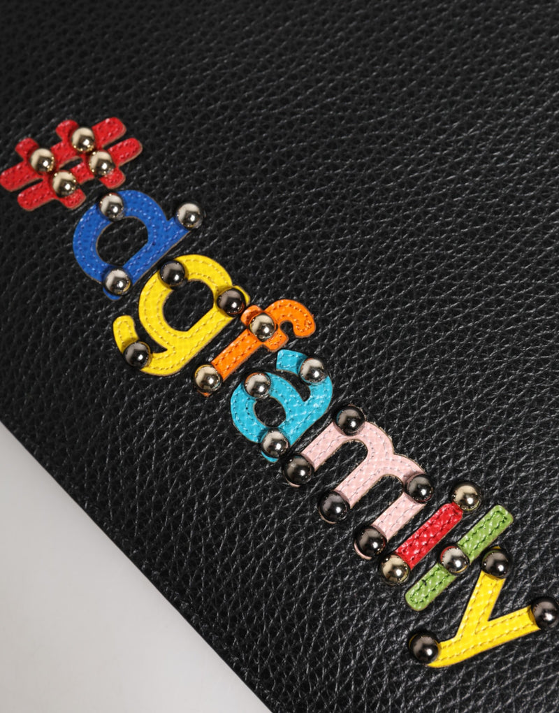 Pochette homme en cuir noir Dolce & Gabbana #DGFAMILY, ornements.