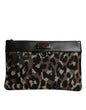 Dolce & Gabbana Multicolor Leopard Print Jacquard Logo Plaque Pouch Bag