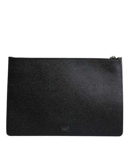 Pochette homme en cuir noir Dolce & Gabbana avec imprimé cochon doré - Sac Borse