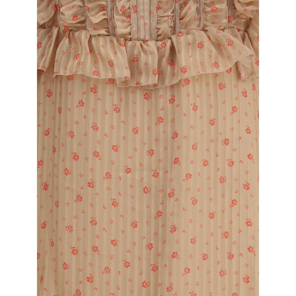 Kristina Ti Silk long Dress with rouches