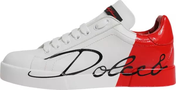 Dolce & Gabbana White Red Logo Portofino Sneakers