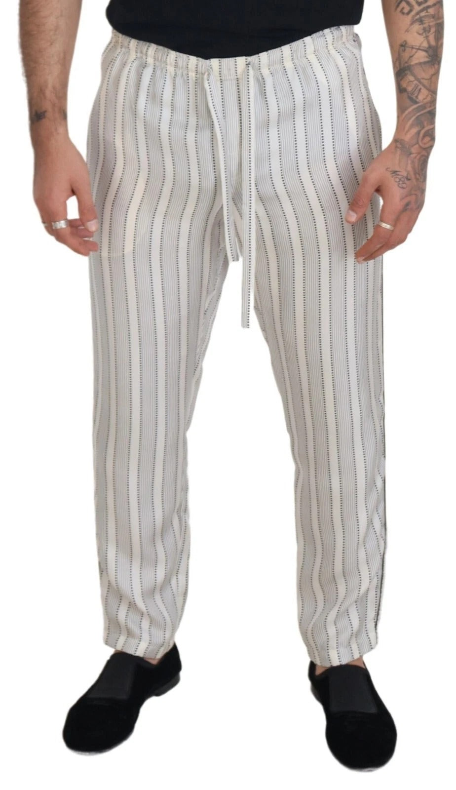 Pantalon de survêtement en soie à rayures blanches Dolce &amp; Gabbana