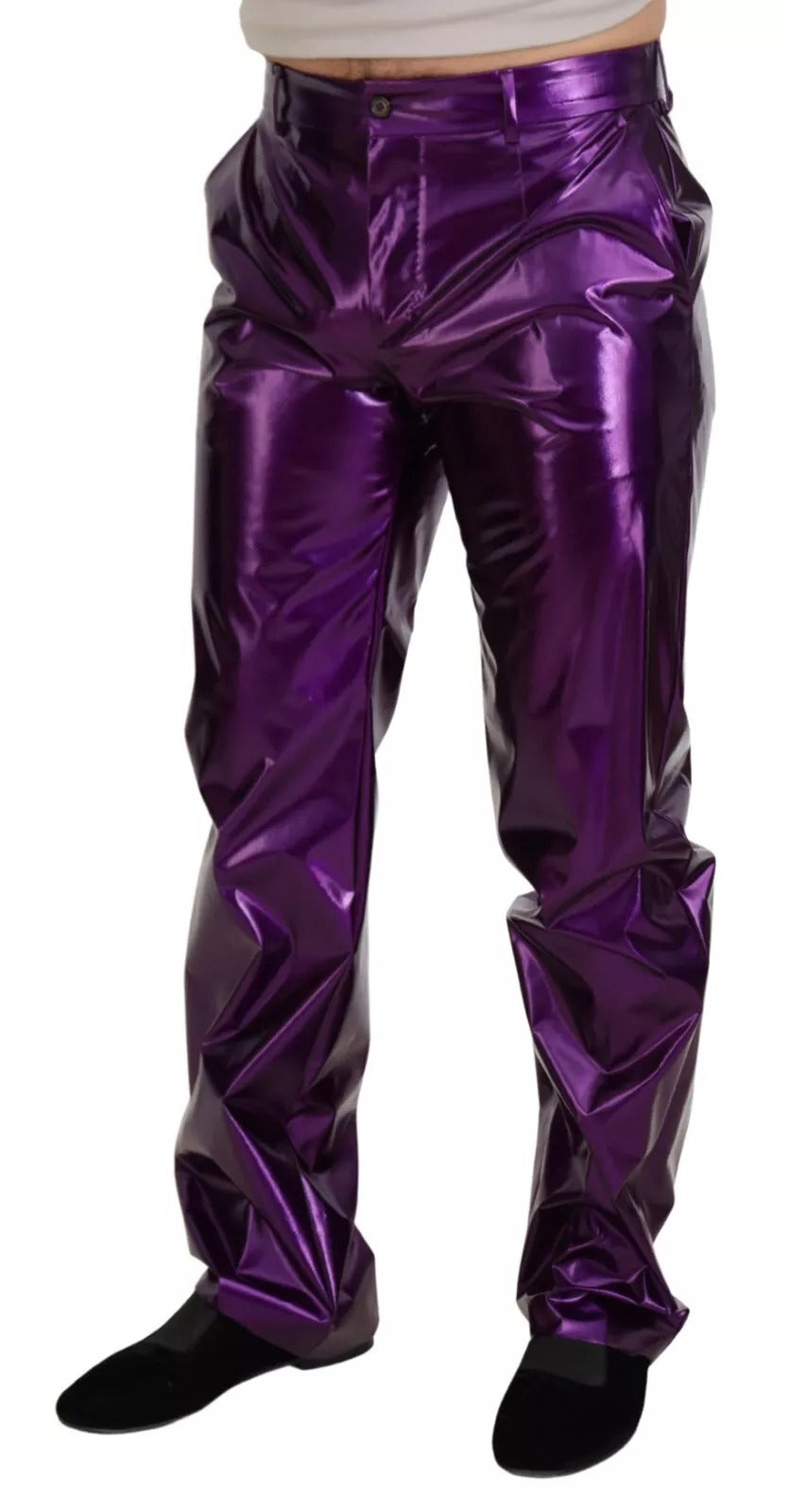 Pantalon droit en nylon métallisé violet de Dolce &amp; Gabbana