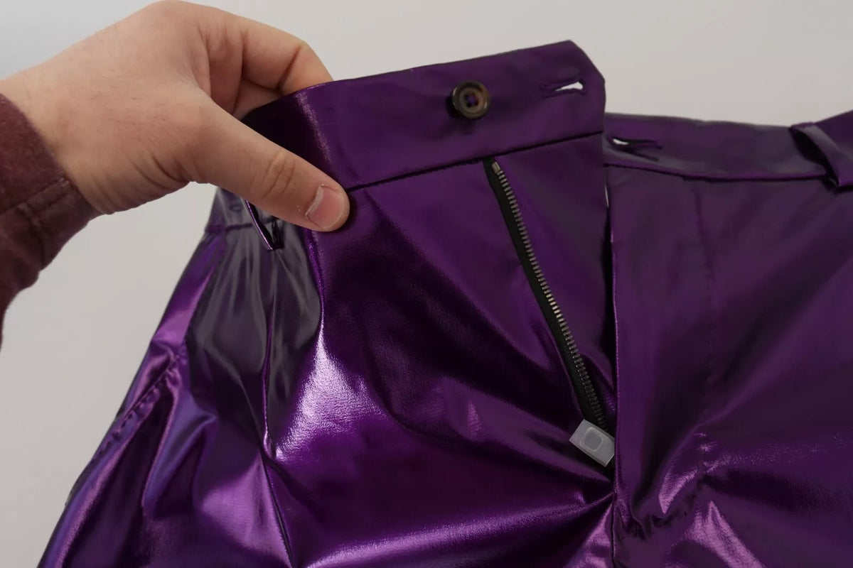 Pantalon droit en nylon métallisé violet de Dolce &amp; Gabbana