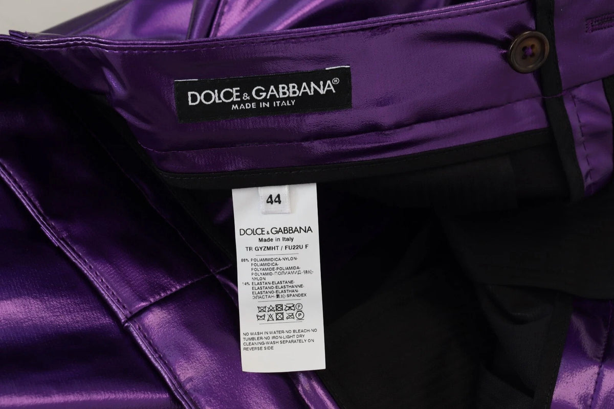 Pantalon droit en nylon métallisé violet de Dolce &amp; Gabbana