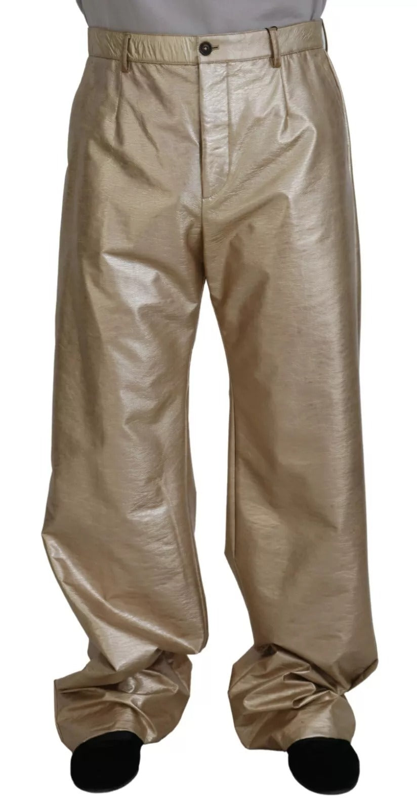Pantalon droit en polyester doré métallisé Dolce &amp; Gabbana