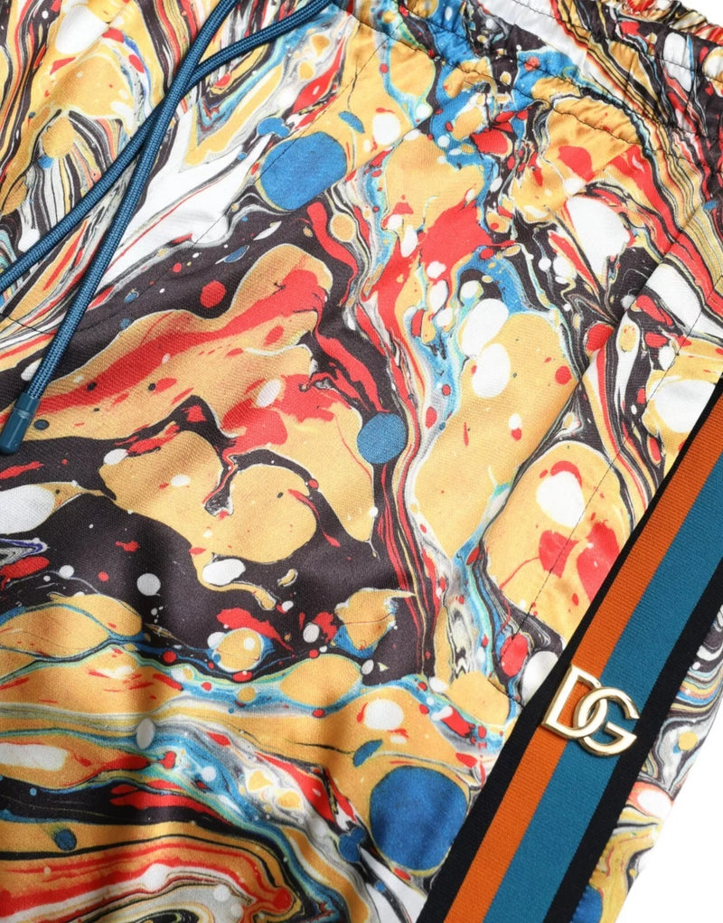 Dolce & Gabbana Multicolor Marble Print Satin Trouser Pants
