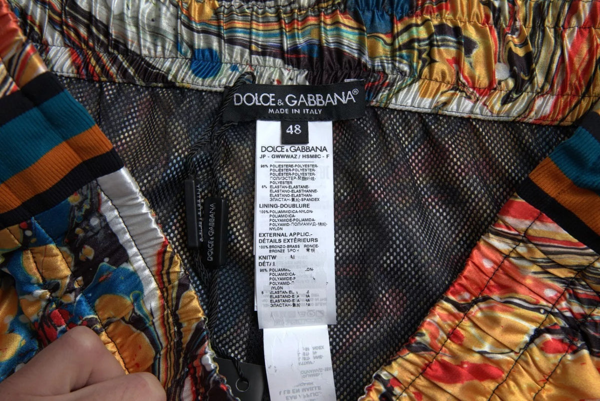Dolce & Gabbana Multicolor Marble Print Satin Trouser Pants