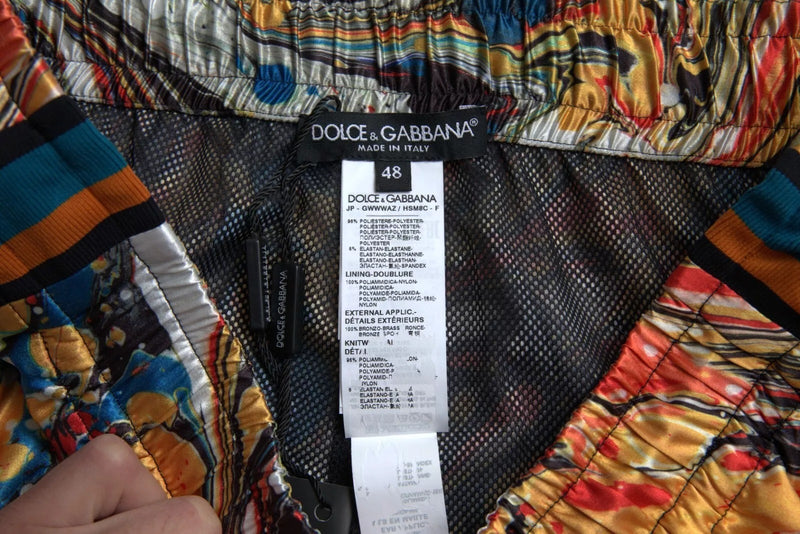 Dolce & Gabbana Multicolor Marble Print Satin Trouser Pants