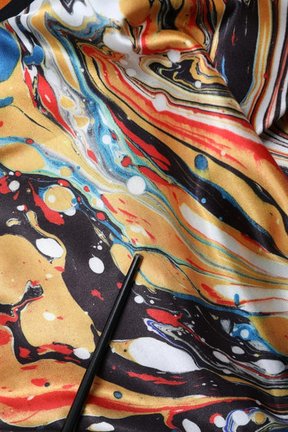 Dolce & Gabbana Multicolor Marble Print Satin Trouser Pants