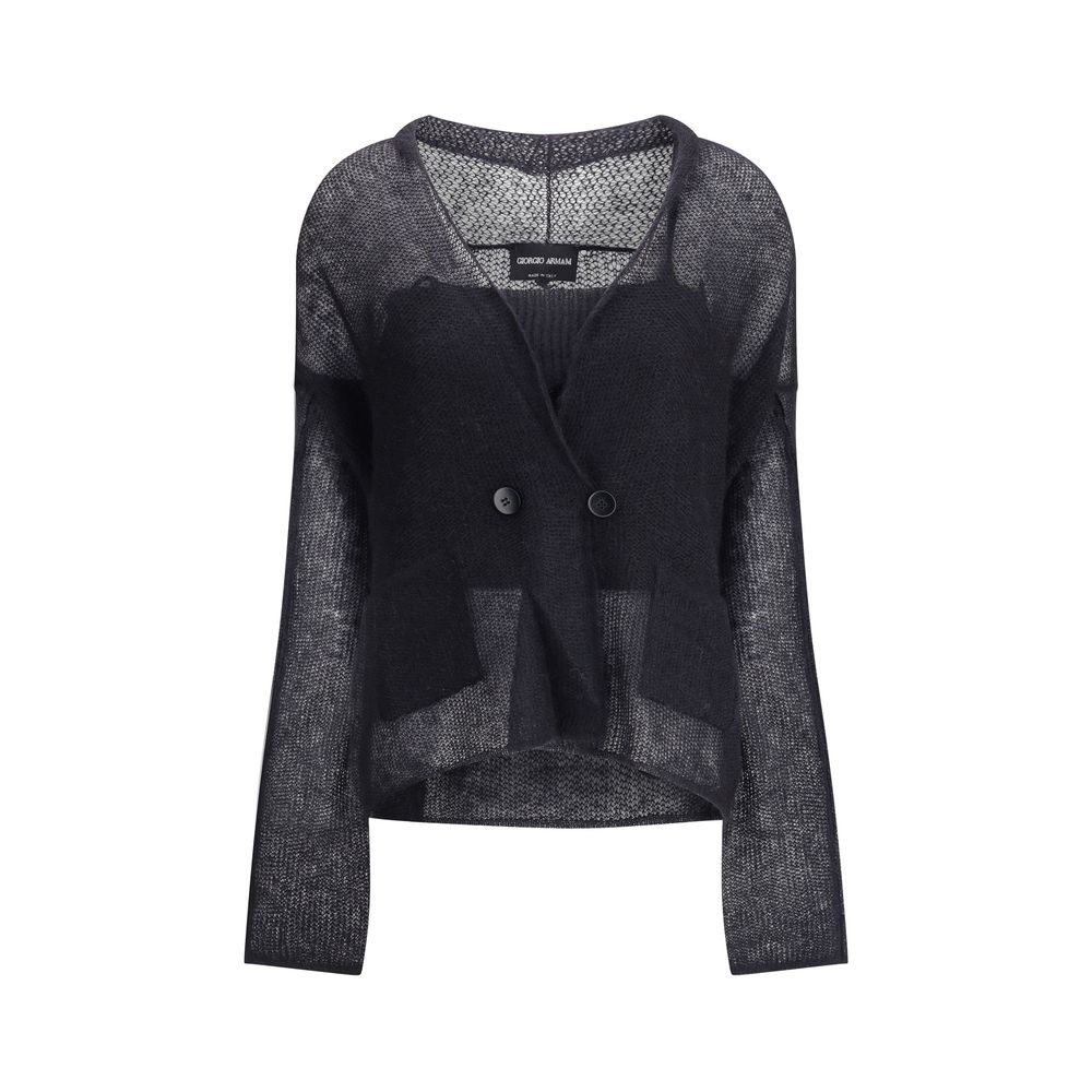 Cardigan et haut à double boutonnage de Giorgio Armani en mélange de laine et de mohair. Ensemble deux pièces.