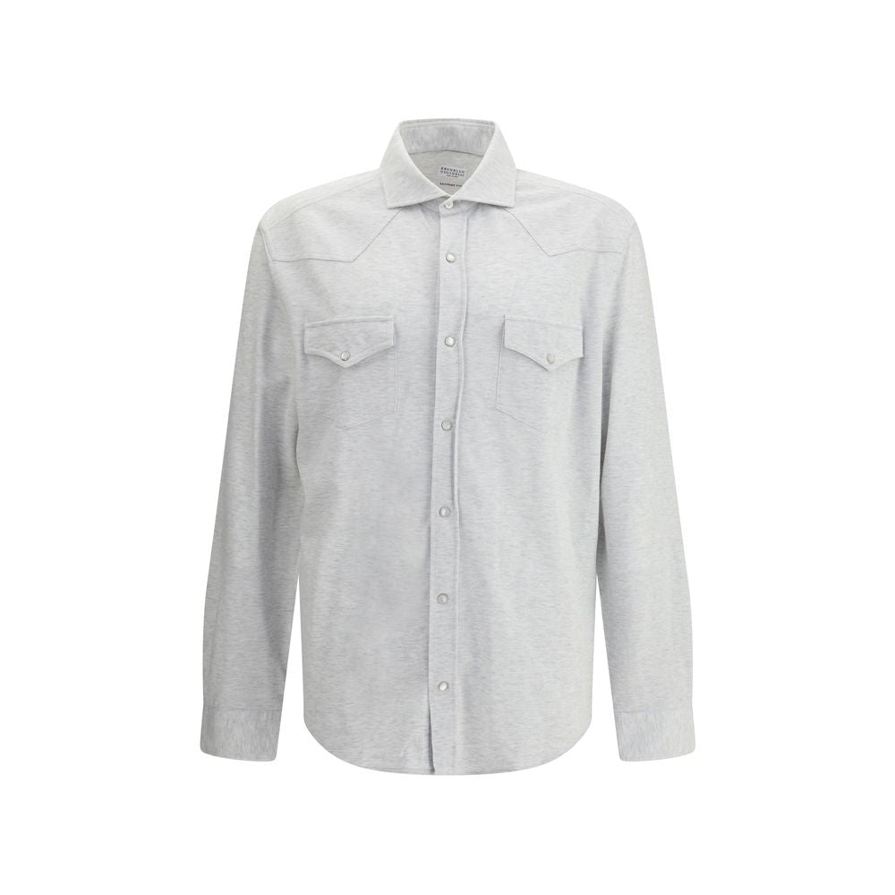 Brunello Cucinelli Chemise Tricotée Élégante en Gris Mélangé