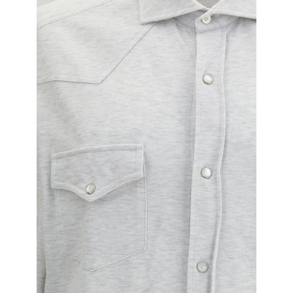 Brunello Cucinelli Chemise Tricotée Élégante en Gris Mélangé
