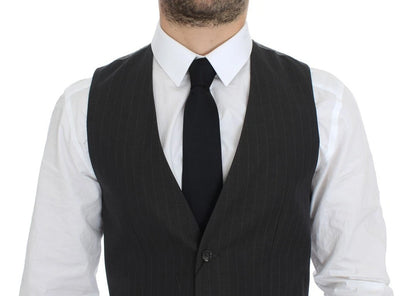 Dolce & Gabbana Gray Striped Formal Dress Gilet Vest