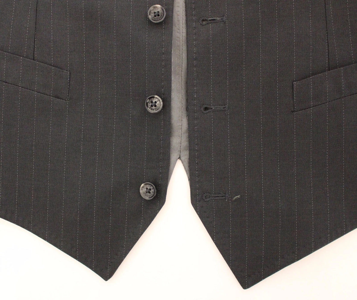 Dolce & Gabbana Gray Striped Formal Dress Gilet Vest