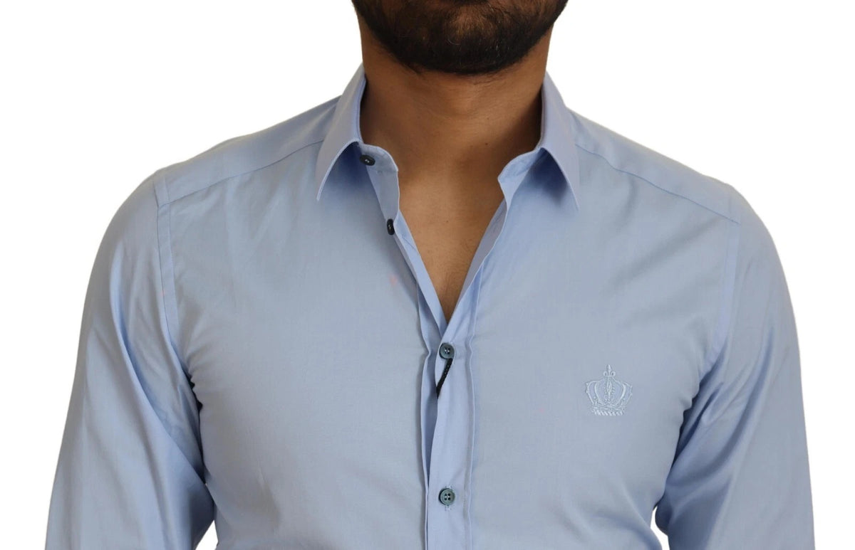Chemise de ville à manches longues en coton bleu clair, coupe ajustée, Dolce &amp; Gabbana
