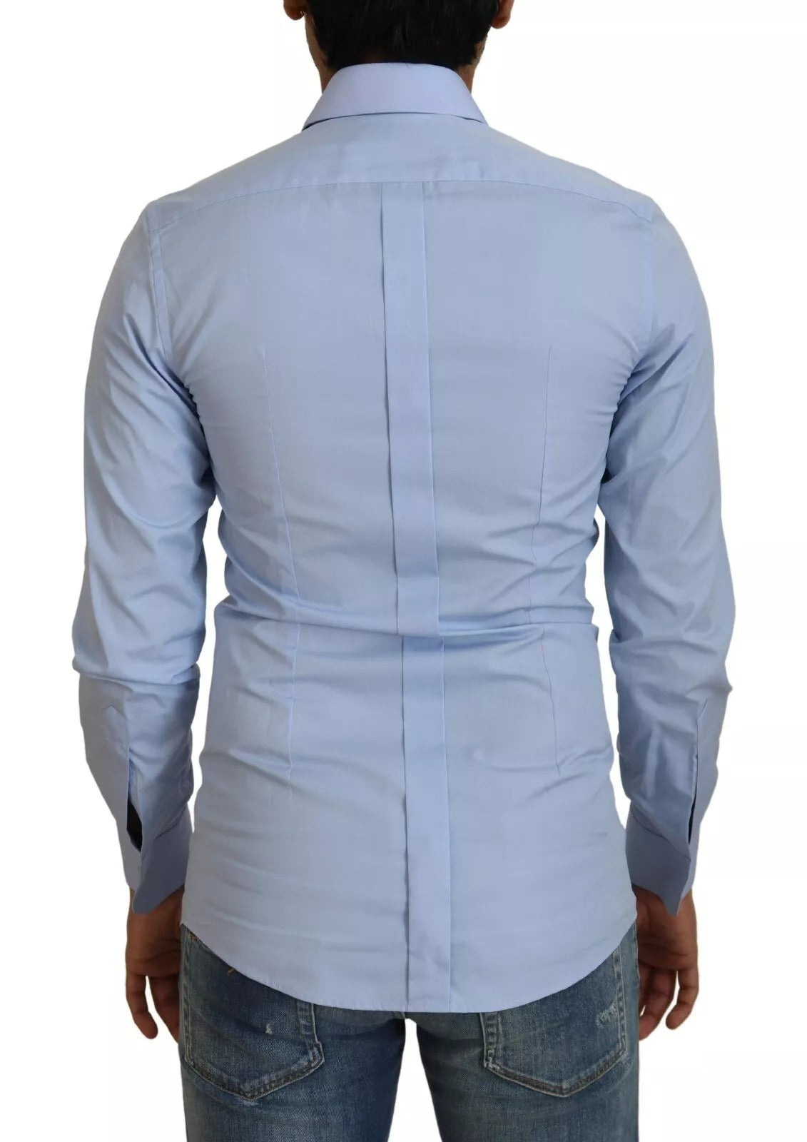 Chemise de ville à manches longues en coton bleu clair, coupe ajustée, Dolce &amp; Gabbana