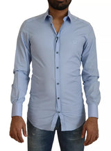 Chemise de ville à manches longues en coton bleu clair, coupe ajustée, Dolce &amp; Gabbana