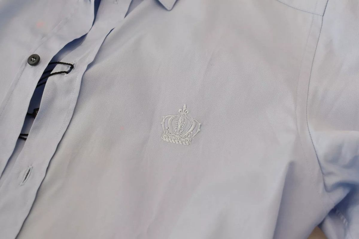 Chemise de ville à manches longues en coton bleu clair, coupe ajustée, Dolce &amp; Gabbana