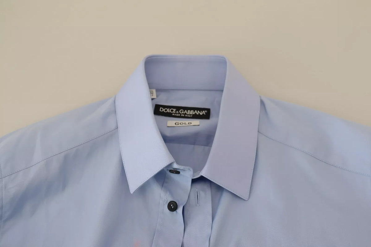 Chemise de ville à manches longues en coton bleu clair, coupe ajustée, Dolce &amp; Gabbana