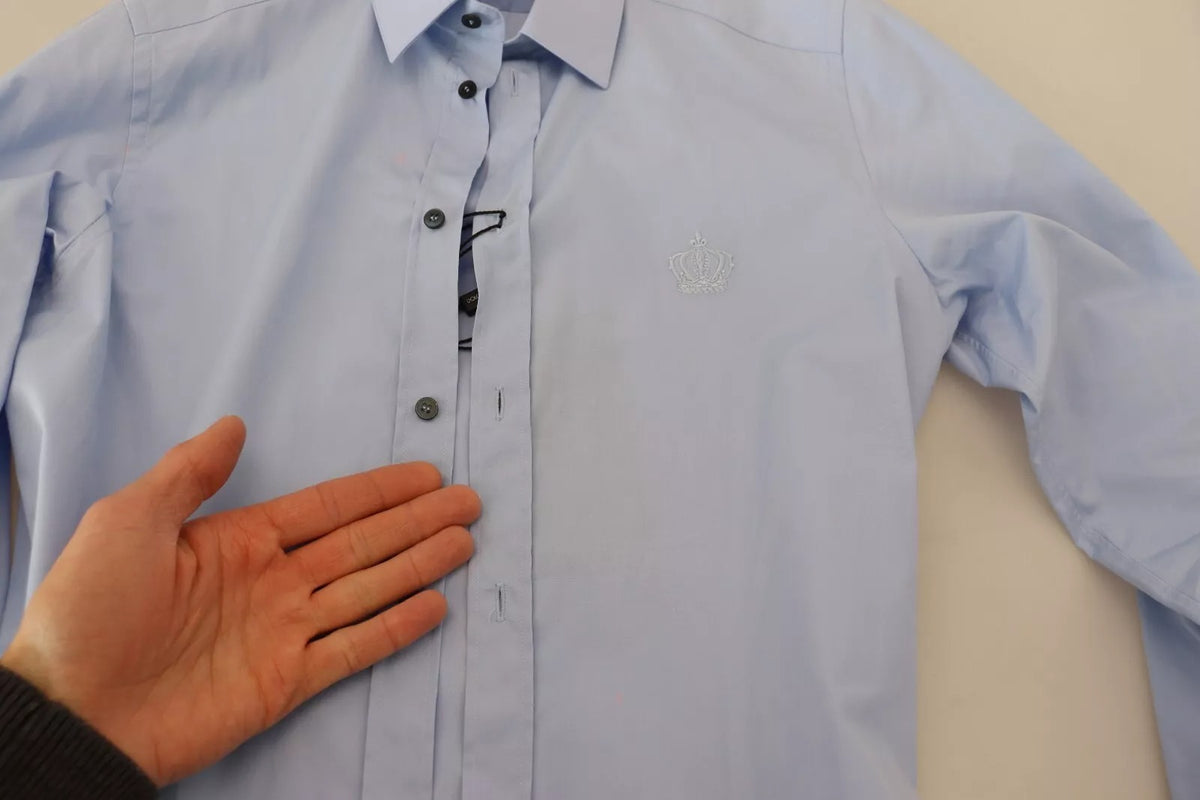 Chemise de ville à manches longues en coton bleu clair, coupe ajustée, Dolce &amp; Gabbana