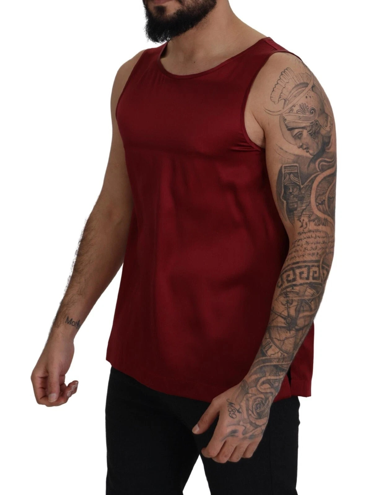T-shirt en soie rouge à col rond et sans manches de Dolce &amp; Gabbana