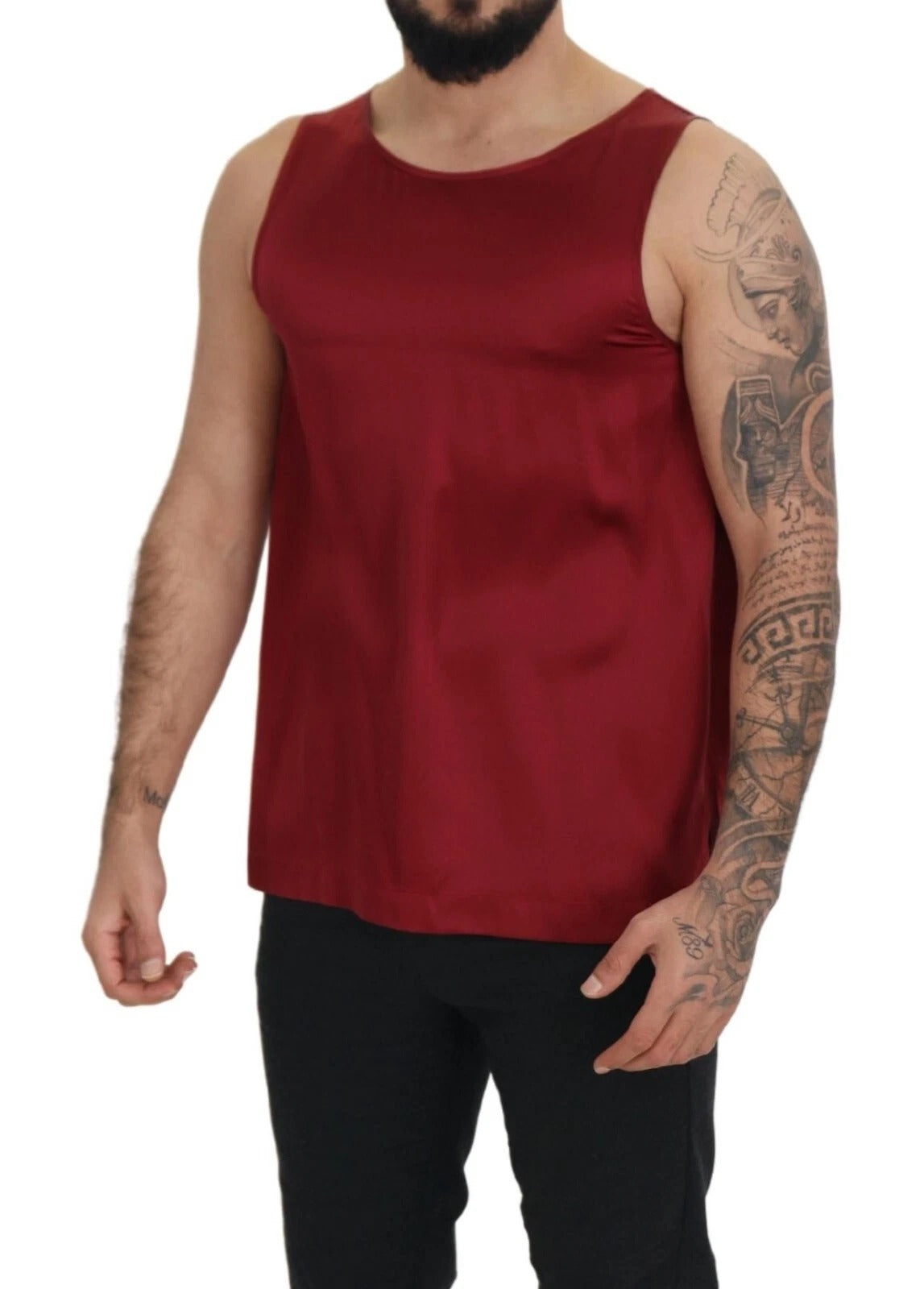 T-shirt en soie rouge à col rond et sans manches de Dolce &amp; Gabbana