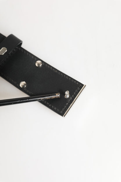 Ceinture classique en cuir noir Dolce & Gabbana avec boucle en métal et logo