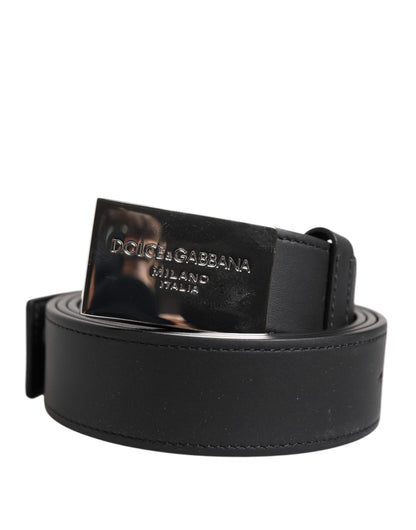 Ceinture classique en cuir noir Dolce & Gabbana avec boucle en métal et logo