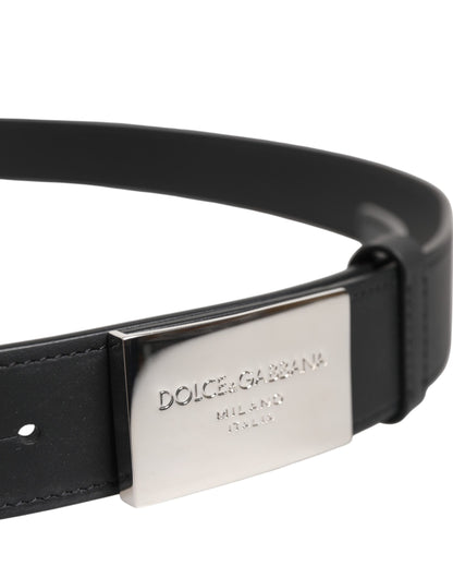 Ceinture classique en cuir noir Dolce & Gabbana avec boucle en métal et logo