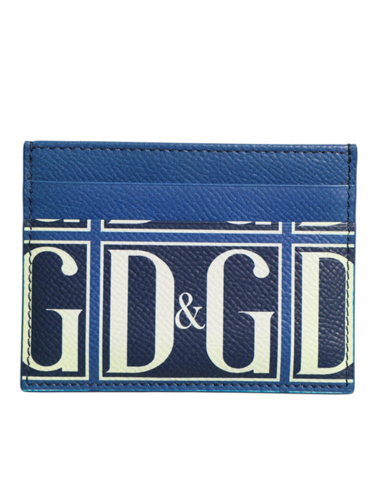 Portefeuille porte-cartes en cuir de veau bleu avec logo DG et monogramme imprimé de Dolce & Gabbana