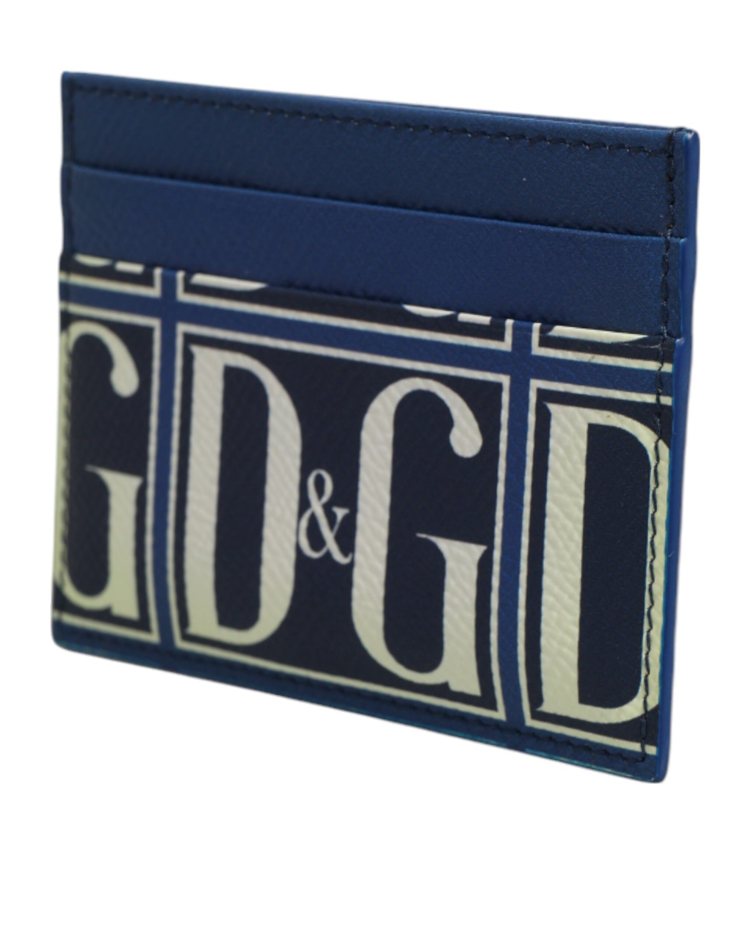 Portefeuille porte-cartes en cuir de veau bleu avec logo DG et monogramme imprimé de Dolce & Gabbana