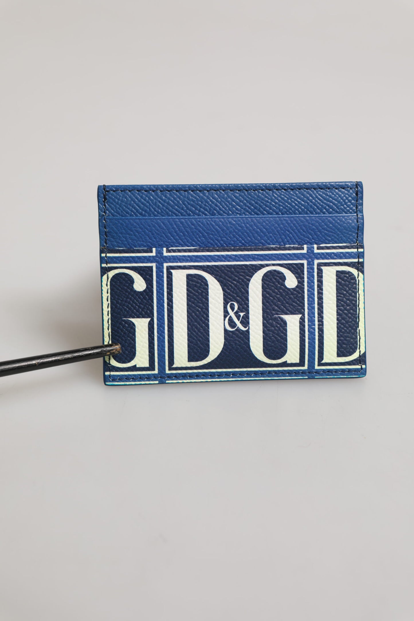 Portefeuille porte-cartes en cuir de veau bleu avec logo DG et monogramme imprimé de Dolce & Gabbana