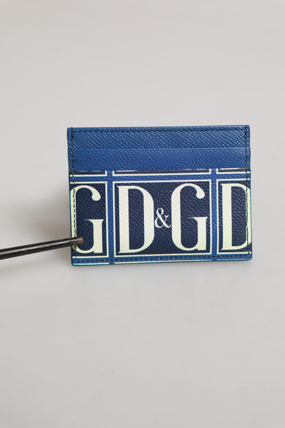Portefeuille porte-cartes en cuir de veau bleu avec logo DG et monogramme imprimé de Dolce & Gabbana