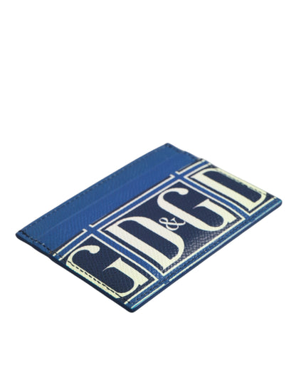 Portefeuille porte-cartes en cuir de veau bleu avec logo DG et monogramme imprimé de Dolce & Gabbana