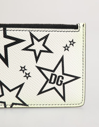 Portefeuille porte-cartes en cuir blanc Douphin avec logo DG et imprimé étoile de Dolce & Gabbana