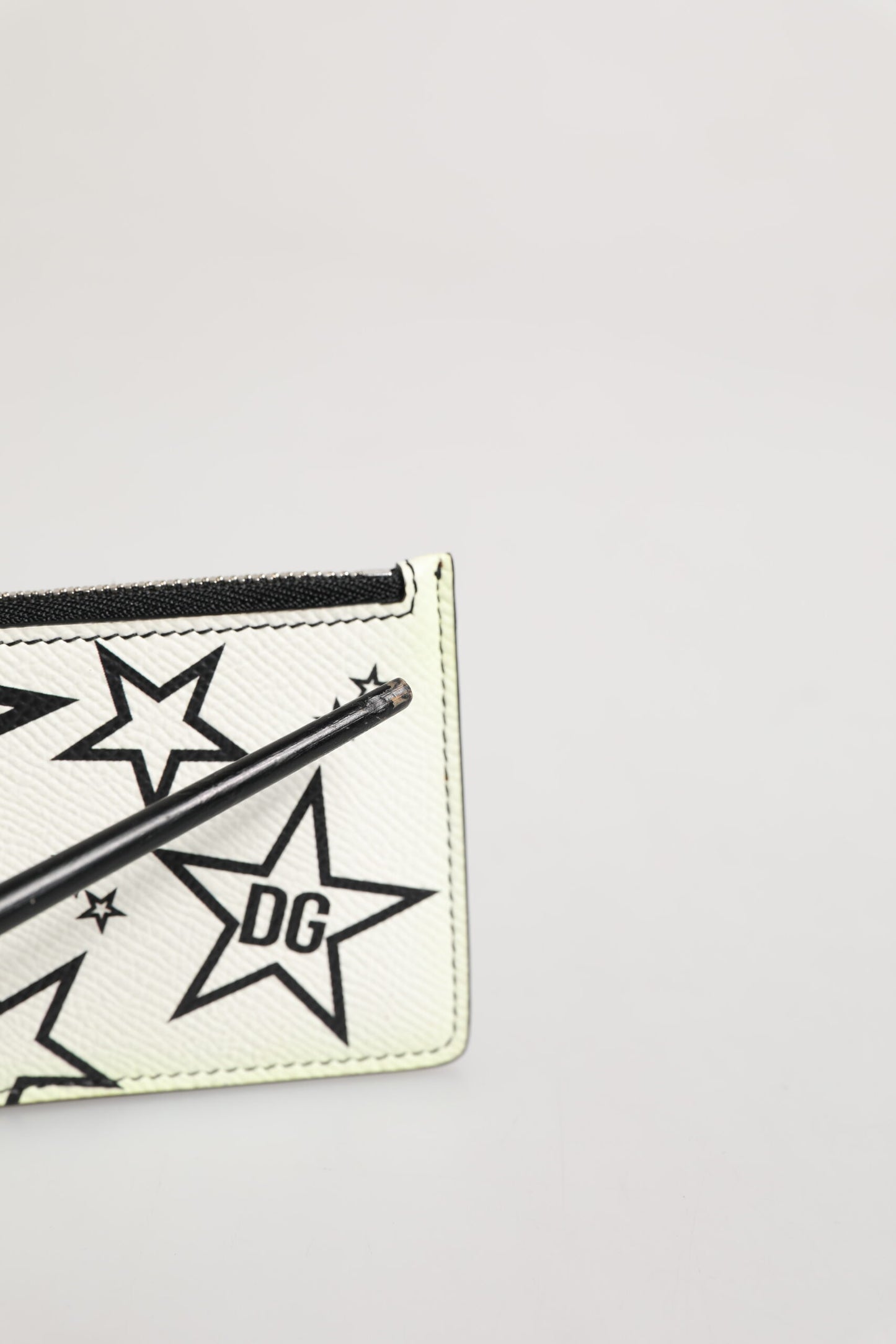Portefeuille porte-cartes en cuir blanc Douphin avec logo DG et imprimé étoile de Dolce & Gabbana