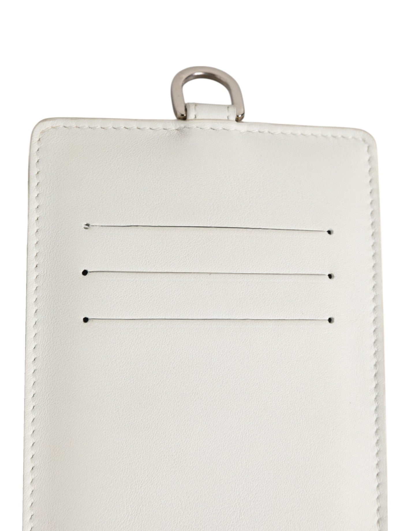 Porte-cartes homme Dolce & Gabbana en cuir de veau blanc avec cordon et logo.