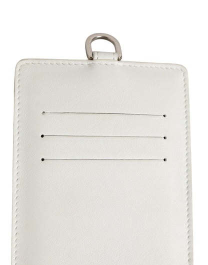 Porte-cartes homme Dolce & Gabbana en cuir de veau blanc avec cordon et logo.