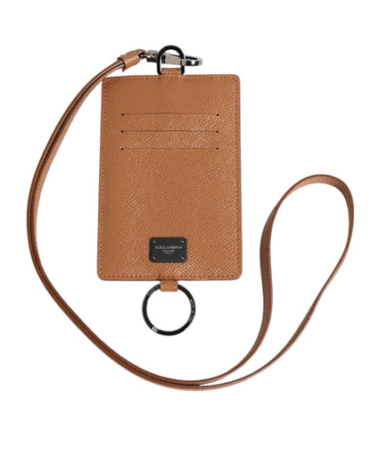 Porte-cartes homme Dolce & Gabbana en cuir marron foncé avec cordon et logo.