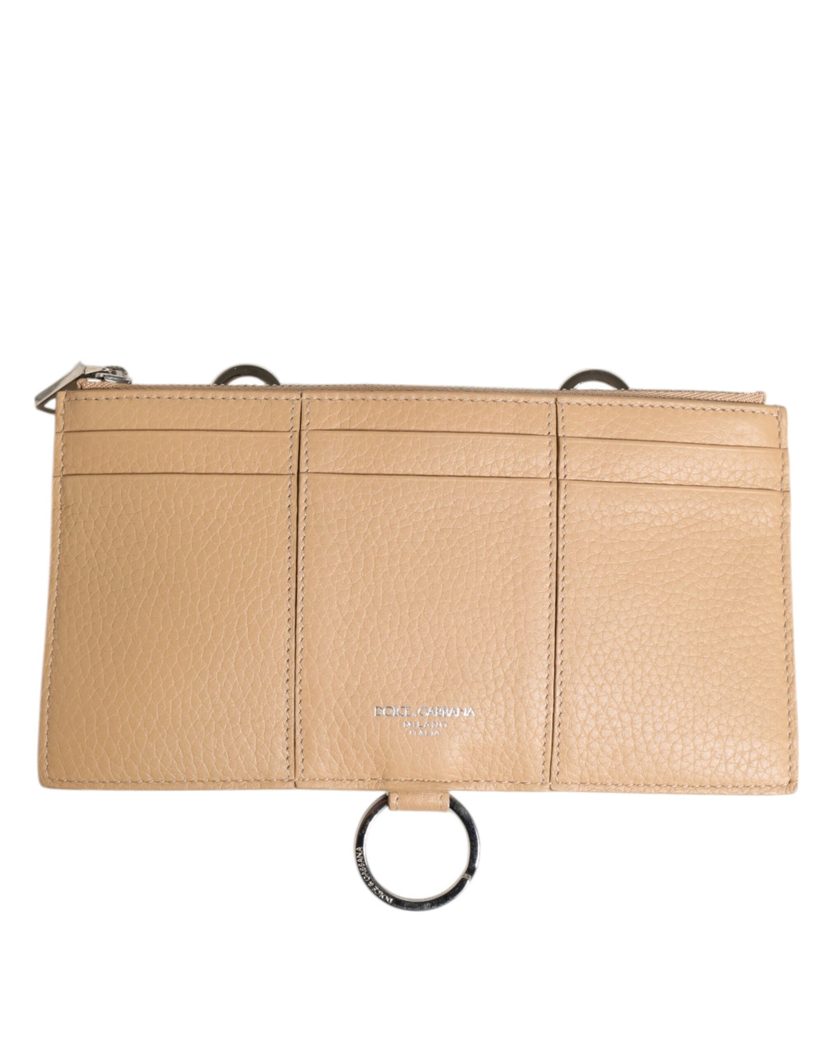 Portefeuille à bandoulière large en cuir de veau beige Dolce &amp; Gabbana