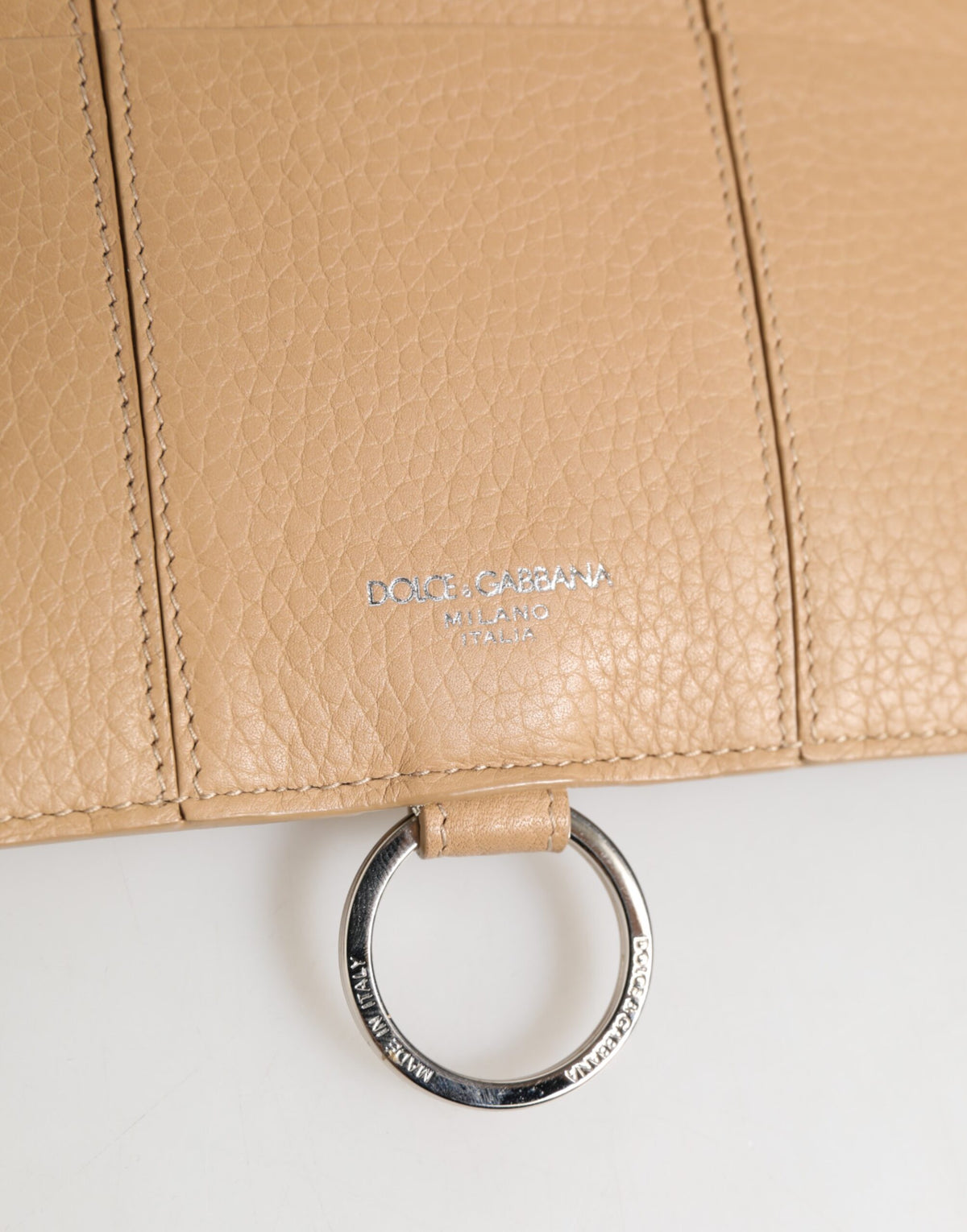 Portefeuille à bandoulière large en cuir de veau beige Dolce &amp; Gabbana