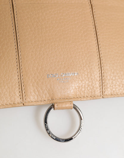 Portefeuille à bandoulière large en cuir de veau beige Dolce & Gabbana